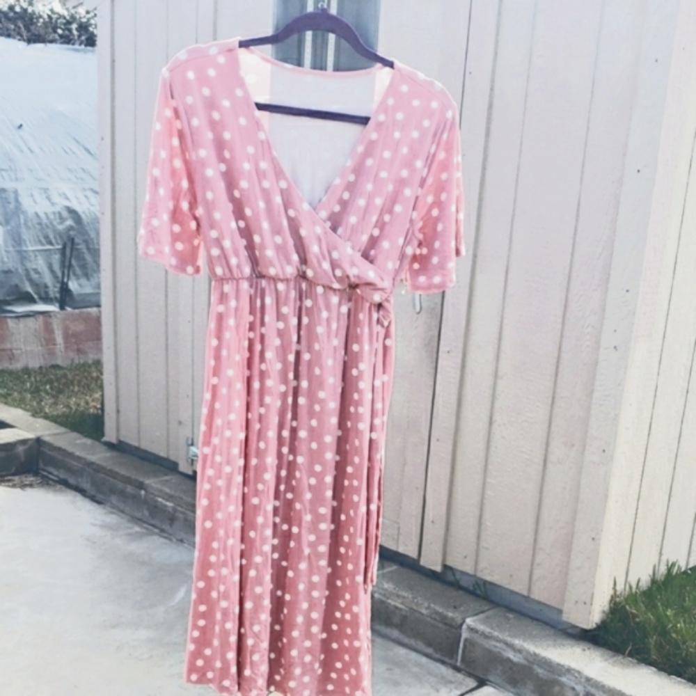 Pink Polka Dot Maternity Dress